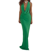 Elegant Floral Print Sleeveless Maxi Dress with V-Neckline and Open Back Design for Summer Parties and Events