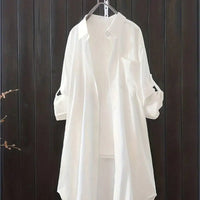 Casual Loose Oversized Shirt Linen Solid Long Shirts Korean Fashion Midi Shirts & Blouses Women Clothing Plus Size Tops