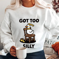 Got Too Silly Goose Graphic Cartoon Sweatshirt Urban Style Long Sleeve Streetwear Round Neck Top Sweater Boho Sweatshirt