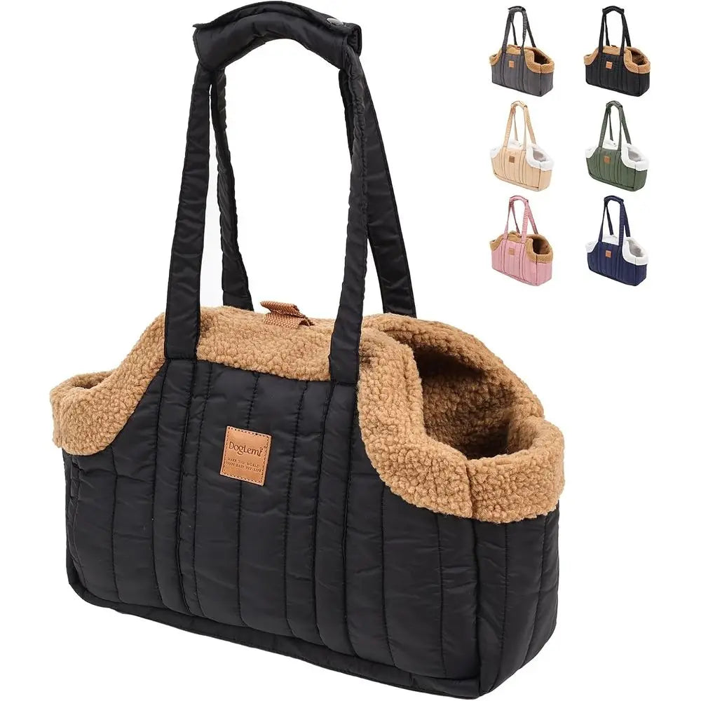 Small Dog Carrier Purse, Winter Fleece Warm Dog Tote Bag Carrier with Secure Harness Clip for Puppy Kitten, Waterproof Pet Trave