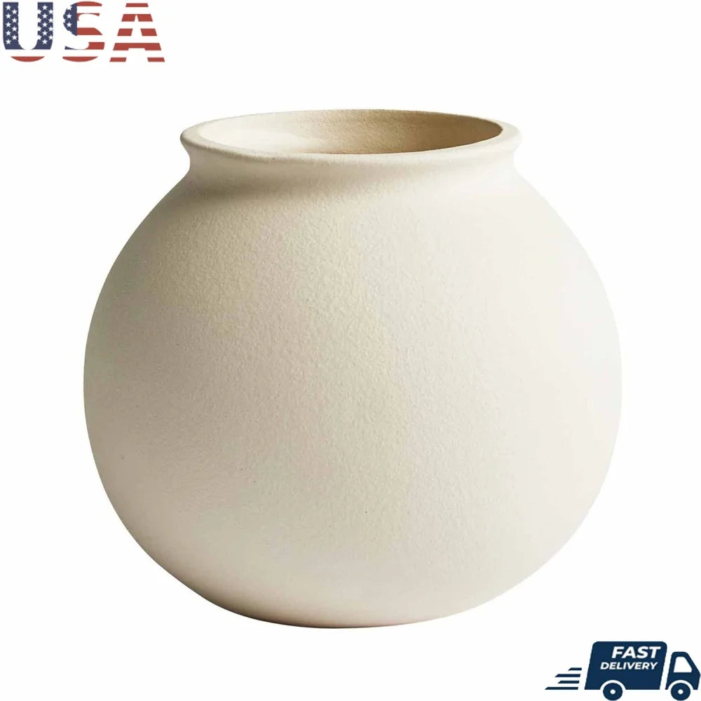 Matte Ceramic Round Vase Decorative Home Décor Soft Minimalist Design Indoor Floral Display 6.69 inch Elegant Centerpiece