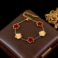 Stainless Steel White Plum Blossom Plant Leaf Flower Set Reversible Necklace Earrings Bracelet Women Clover Jewelry