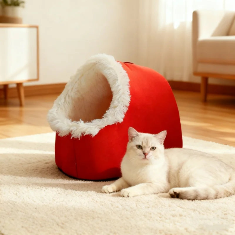 Pet House for Small Dog Cat Bed House Portable Enclosed Plush Pet Kitten Nest Winter Warm Soft Pet Cave Kennel Deep Sleep Sofa