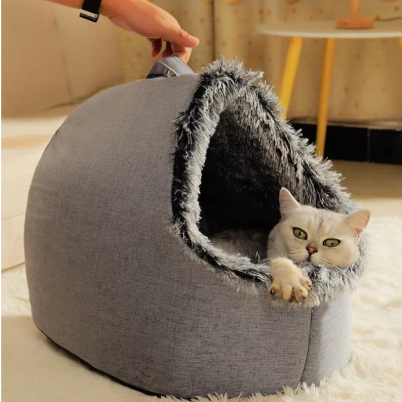 Pet House for Small Dog Cat Bed House Portable Enclosed Plush Pet Kitten Nest Winter Warm Soft Pet Cave Kennel Deep Sleep Sofa