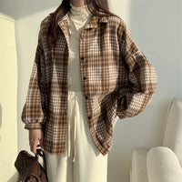 Versatile Button Trendy Outerwear 2026 Thickened Woolen Plaid Shirt Women Loose Mid-Length Autumn Winter New Blouse