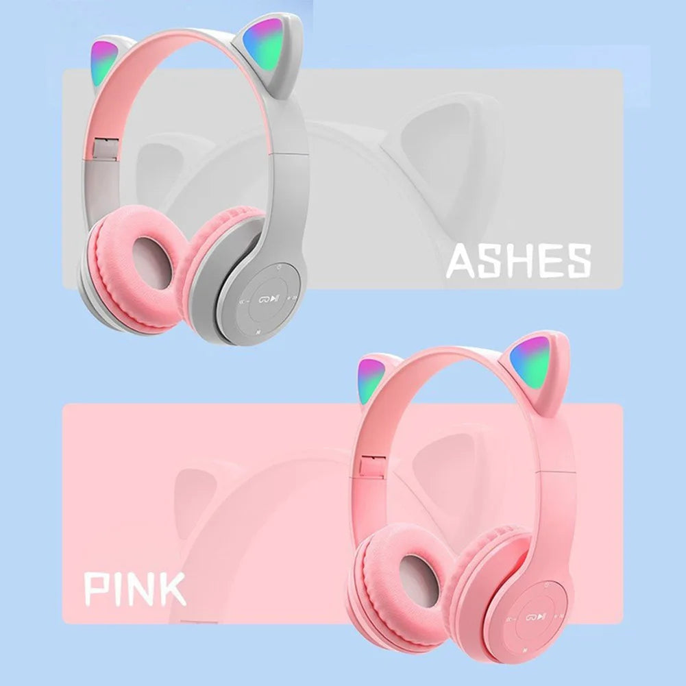 Gaming Headset Glow Light Bluetooth-Compatible Helmets Stereo Bass Over-Ear Headsets Cute Sports Headphones for Kids and Adult