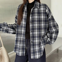 Versatile Button Trendy Outerwear 2026 Thickened Woolen Plaid Shirt Women Loose Mid-Length Autumn Winter New Blouse