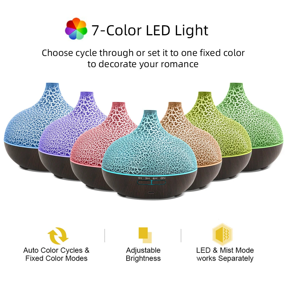 550ml Ultrasonic Humidifier with 7 Colors LED Lights Aromatherapy Essential Oil Diffuser  Water Tank
