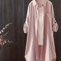 Casual Loose Oversized Shirt Linen Solid Long Shirts Korean Fashion Midi Shirts & Blouses Women Clothing Plus Size Tops