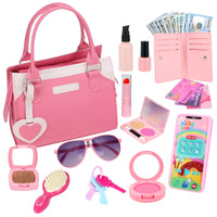 Girls Pretend Play Purse Toy Set | Kids Makeup, Wallet, Phone, Sunglasses & Accessories | Princess Role Play Handbag Gift