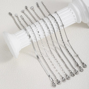 Women Chain Bracelet Silver Color, Stainless Steel Link Stackable Bracelets, Layered Fashion Accessories Gifts