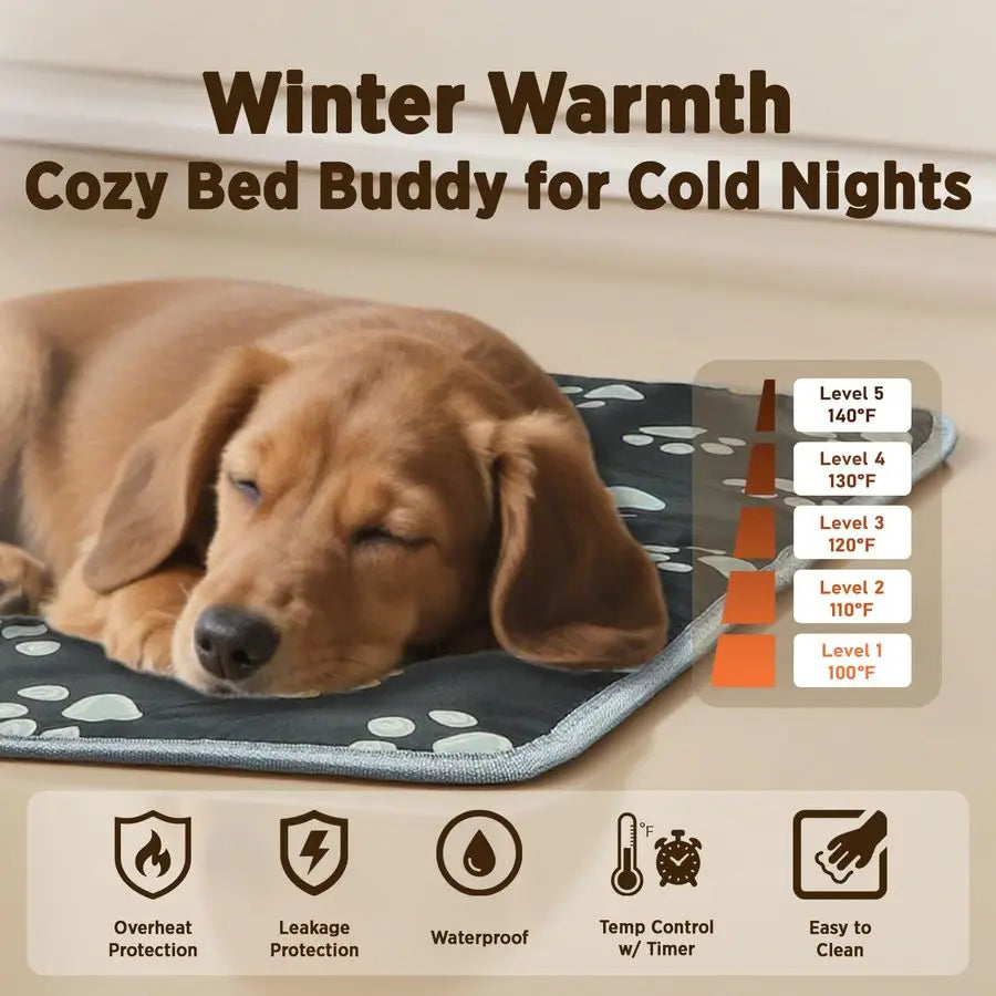 Pet Heating Pad, Waterproof Dog Heating Pad Mat for Cat with Durable AntiBite Tube Indoor for Puppies Dogs Cats 1 Pack Black, 24