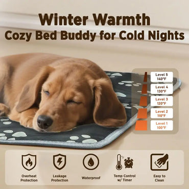 Pet Heating Pad, Waterproof Dog Heating Pad Mat for Cat with Durable AntiBite Tube Indoor for Puppies Dogs Cats 1 Pack Black, 24