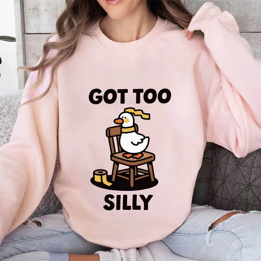 Got Too Silly Goose Graphic Cartoon Sweatshirt Urban Style Long Sleeve Streetwear Round Neck Top Sweater Boho Sweatshirt