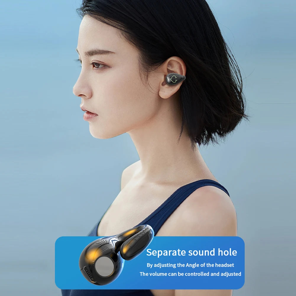 HIFI Stereo Wireless Headphones Bone Conduction Single Ear Clip Earphones IPX5 Waterproof Bluetooth-Compatible 5.3 Earbuds