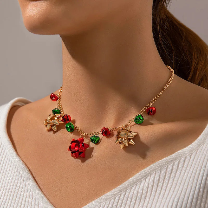 Christmas New Colorful Bell Necklace Female, Irregular Versatile Red-green Autumn and Winter Collarbone Chain