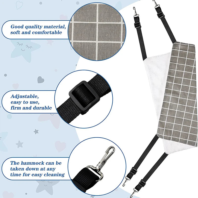 Cat Hanging Hammock with Adjustable Straps Double-Sided Pet Cage Hammock Hanging Bed Resting Sleepy Pad for Small Animals Pets