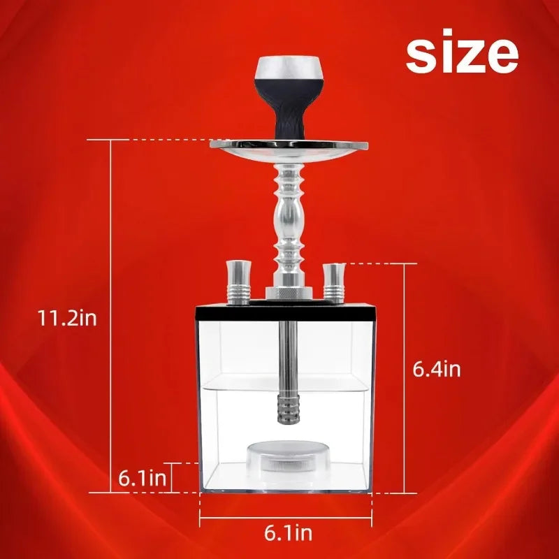 HOT 2 Hose Hookah – Square Hookah Chicha Set with Everything, Travel Hookah Kit with LED Lights and Portable Bag（Black）