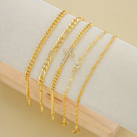 5pcs Fashion Zircon Cross Charm Bracelet Set Elegant High Quality Gold Color Multilayer Bracelets For Women Daily Wear Jewelry