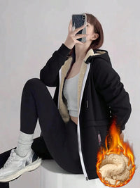Women's Sherpa Lined Hoodie Jacket, Warm Windproof Zip-Up for Autumn Winter Outdoor