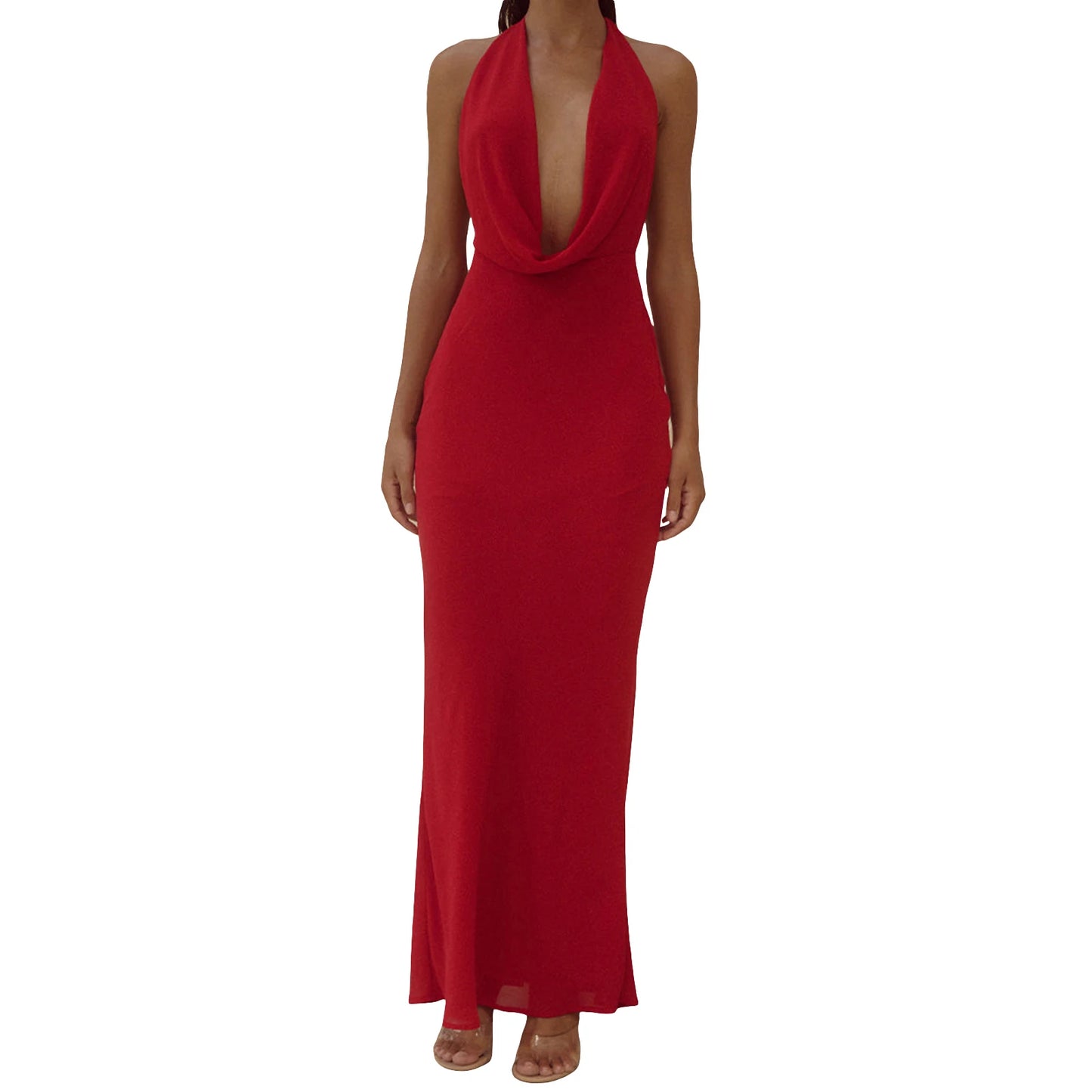 Elegant Floral Print Sleeveless Maxi Dress with V-Neckline and Open Back Design for Summer Parties and Events