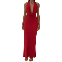 Elegant Floral Print Sleeveless Maxi Dress with V-Neckline and Open Back Design for Summer Parties and Events