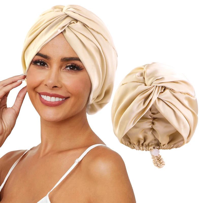New Silk Turban Bonnets For Women Adjustable Twisted Sleeping Night Cap Stretch Chemo Head Wrap Cap For Curly Ladies
