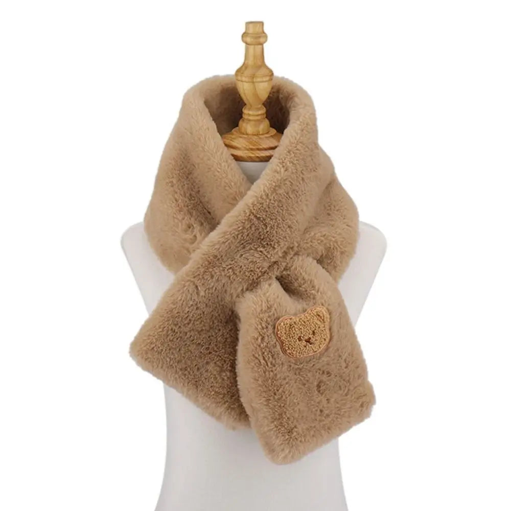 Winter Women Plush Scarf Soft Faux Rabbit Fur Snood Scarves Solid Color Neck Collar Cartoon Bear Girl Neckerchief Warmer Stuff