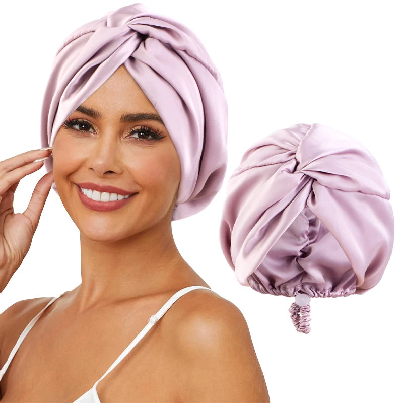 New Silk Turban Bonnets For Women Adjustable Twisted Sleeping Night Cap Stretch Chemo Head Wrap Cap For Curly Ladies