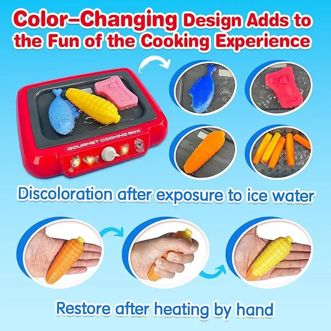 Color Changing Kids Food Fryer Pretend Play Toys for kids 3 - Gourmet Cooking Box toys, gift for boys and girls