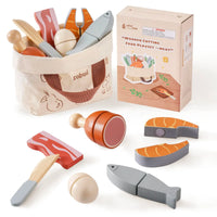 ROBUD Wooden Pretend Play Food Set Cutting Toy Food Play Kitchen Accessories Toy Food with Storage Bag Toys Gifts for Girls Boys