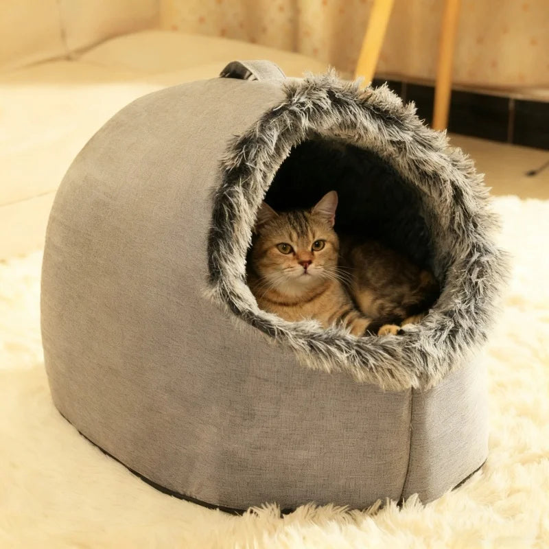 Pet House for Small Dog Cat Bed House Portable Enclosed Plush Pet Kitten Nest Winter Warm Soft Pet Cave Kennel Deep Sleep Sofa