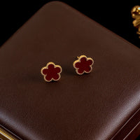 Stainless Steel White Plum Blossom Plant Leaf Flower Set Reversible Necklace Earrings Bracelet Women Clover Jewelry