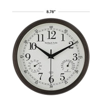 8.75 Inch Antique Bronze Indoor Outdoor Wall Clock with Thermometer Hygrometer Lightweight Durable Quartz Movement Analog Clock