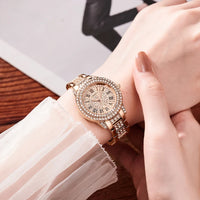 SUNKTA Women Wristwatches Relojes Para Mujer Luxury Classic Golden Watch Women Alloy Strap Round Rhinestone Dail Quartz Watches