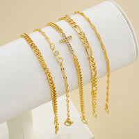 5pcs Fashion Zircon Cross Charm Bracelet Set Elegant High Quality Gold Color Multilayer Bracelets For Women Daily Wear Jewelry
