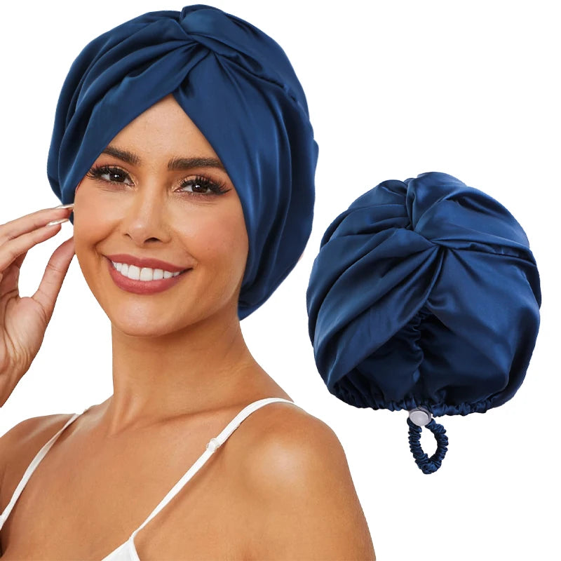 New Silk Turban Bonnets For Women Adjustable Twisted Sleeping Night Cap Stretch Chemo Head Wrap Cap For Curly Ladies