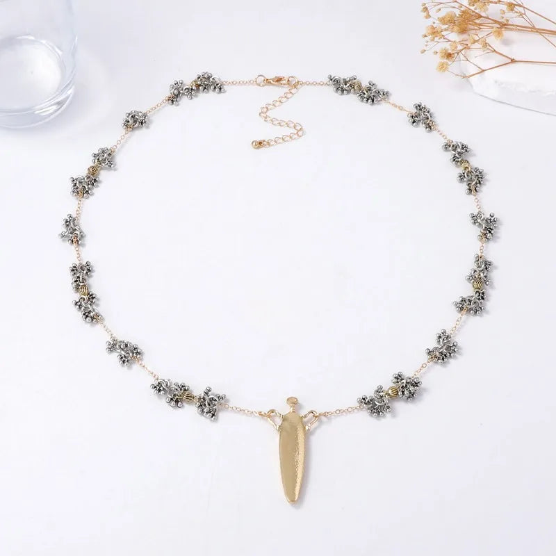 ZA Light Luxury Cold Wind Alloy Water Drop Pendant Unique Flower Chain Necklace Autumn and Winter Women's Models