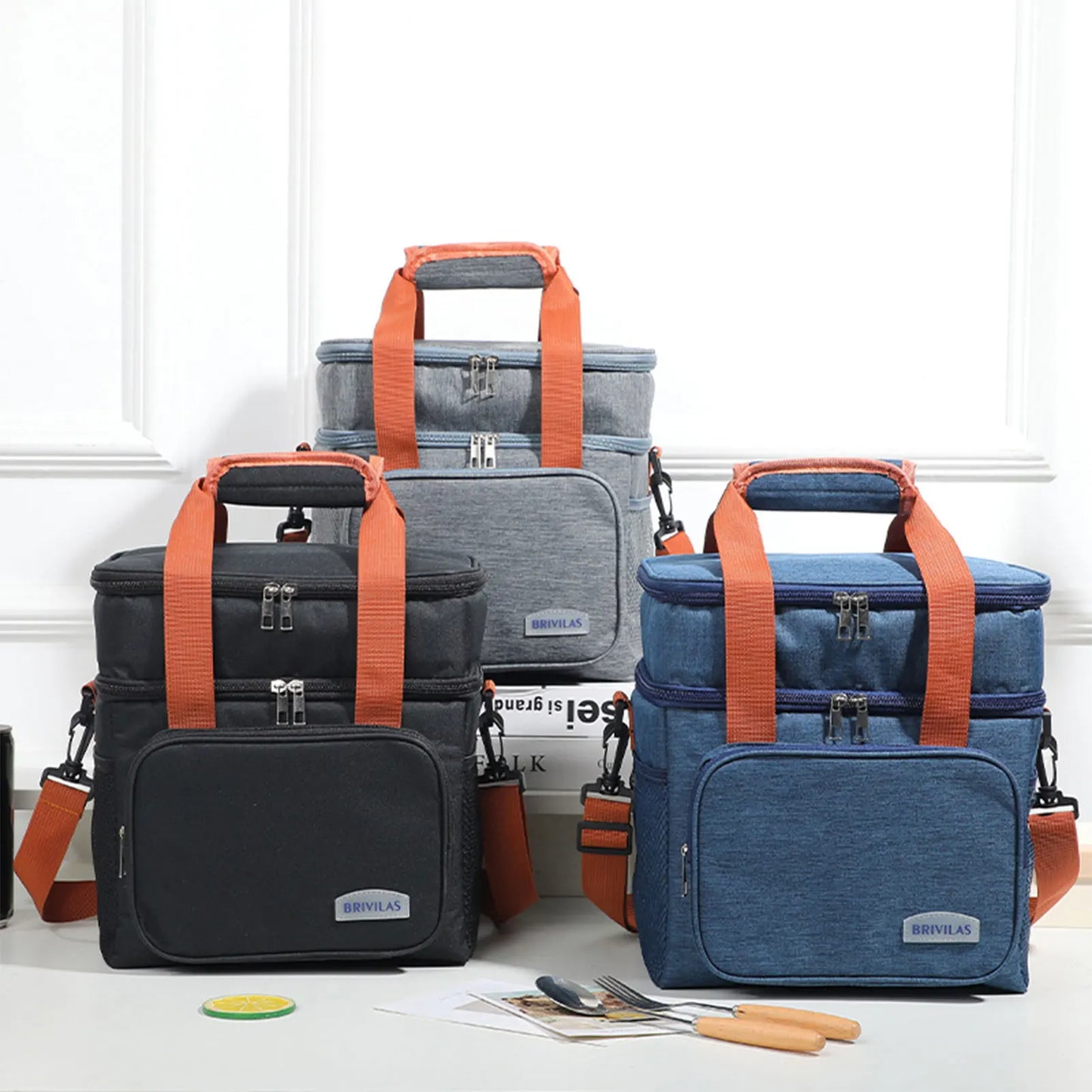 Portable Insulated Lunch Bag with Multiple Pockets Oxford Cloth waterproof Adjustable Lunch Bags for Picinc Outdoor Activities
