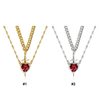 Heart and Sword Couples Necklace Heart Zirconia Chain Trendy Matching Sword Through Heart Necklace Set