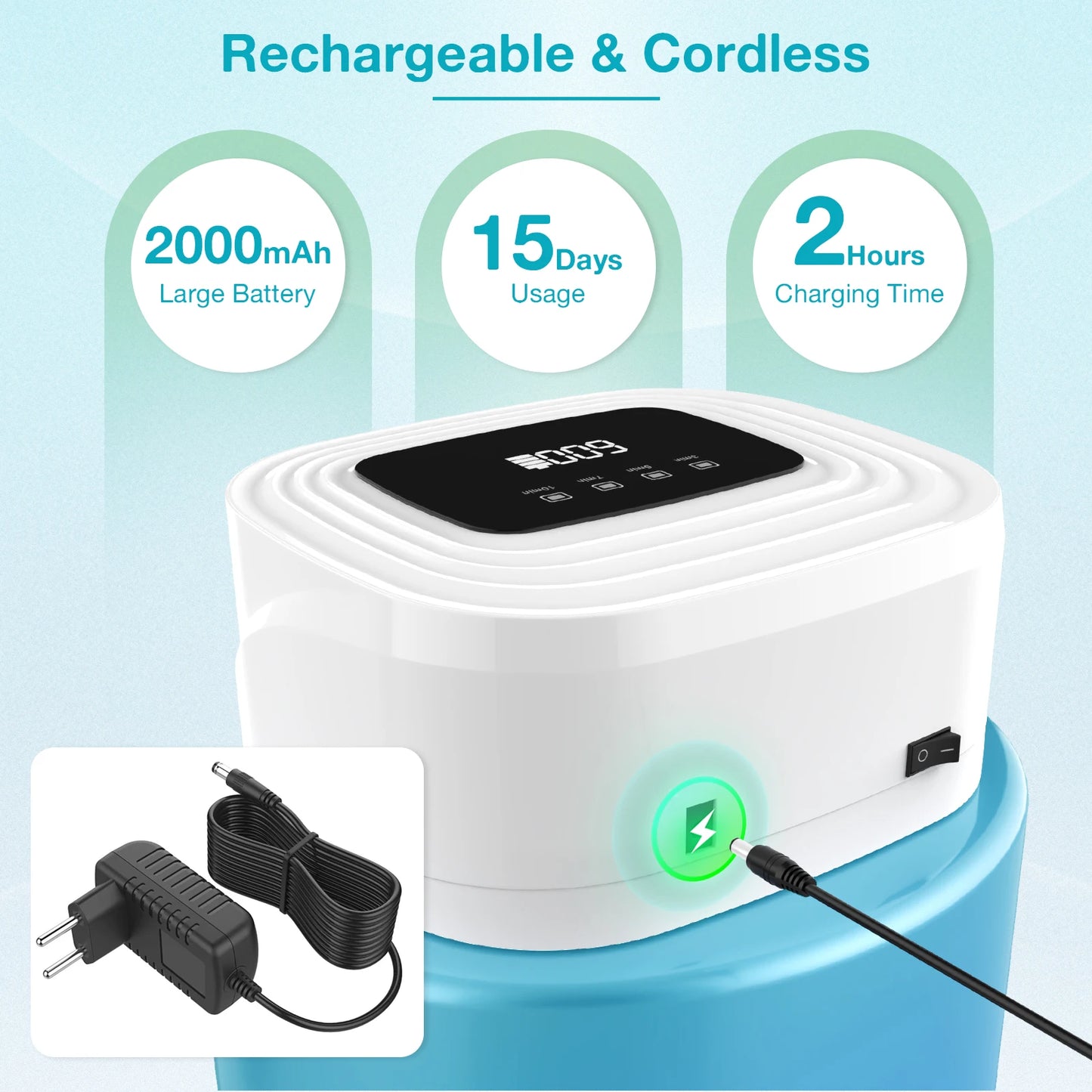 20W Nail Fungus Cleaning Device for Multiple Fingers&Toes 650nm470nm Wireless Digital Display 3/5/7/10 Minute Sessions Nail Care