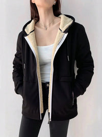 Women's Sherpa Lined Hoodie Jacket, Warm Windproof Zip-Up for Autumn Winter Outdoor