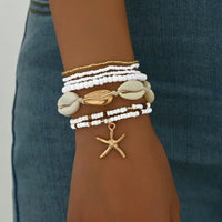 7Pcs/Set Bohemian Heart Beads Bracelets For Women Elegant Crystal Round Pendant Elastic Bracelets Set Fashion Party Jewelry Gift