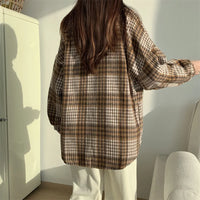 Versatile Button Trendy Outerwear 2026 Thickened Woolen Plaid Shirt Women Loose Mid-Length Autumn Winter New Blouse