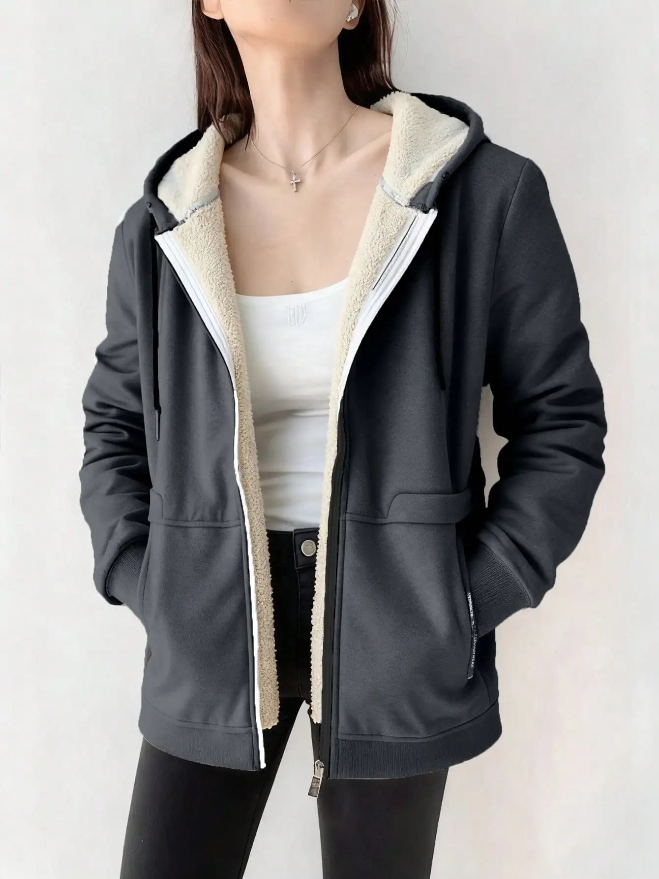 Women's Sherpa Lined Hoodie Jacket, Warm Windproof Zip-Up for Autumn Winter Outdoor