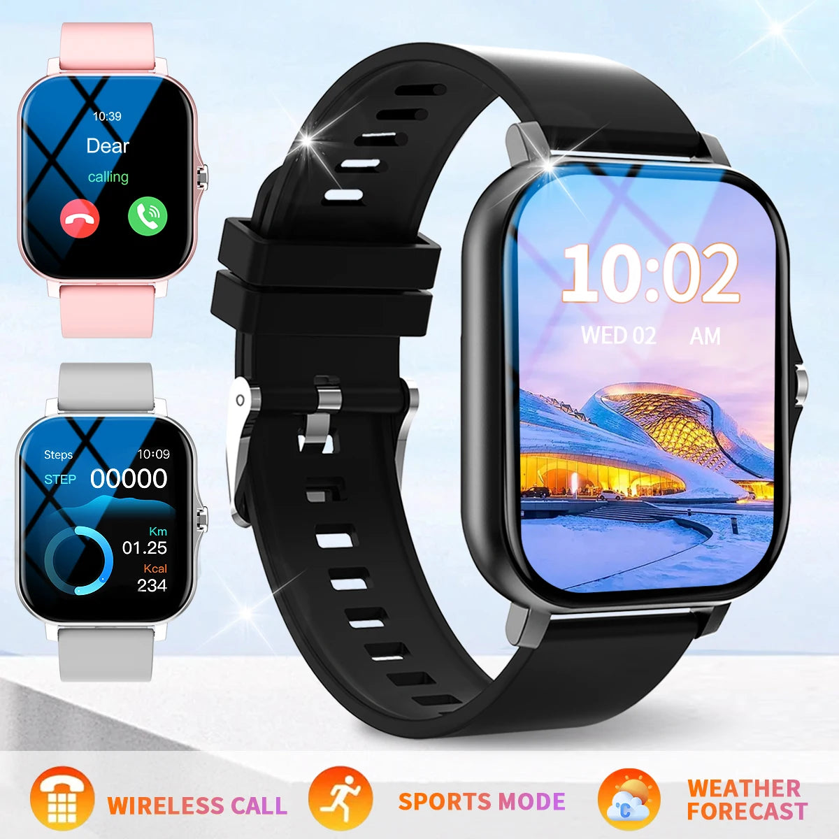 HOT 2025 Smart watch, Bluetooth calls, message reminders, custom dial wallpaper, compatible with Android and iPhone