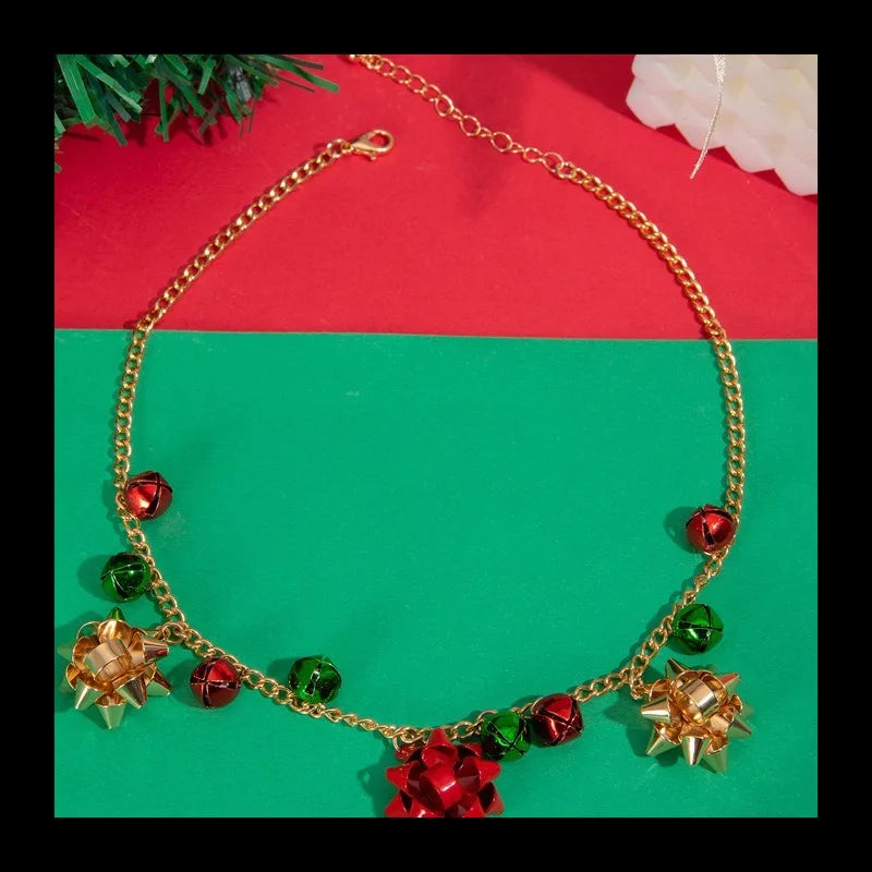 Christmas New Colorful Bell Necklace Female, Irregular Versatile Red-green Autumn and Winter Collarbone Chain