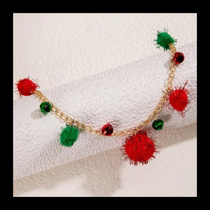 Christmas New Colorful Bell Necklace Female, Irregular Versatile Red-green Autumn and Winter Collarbone Chain