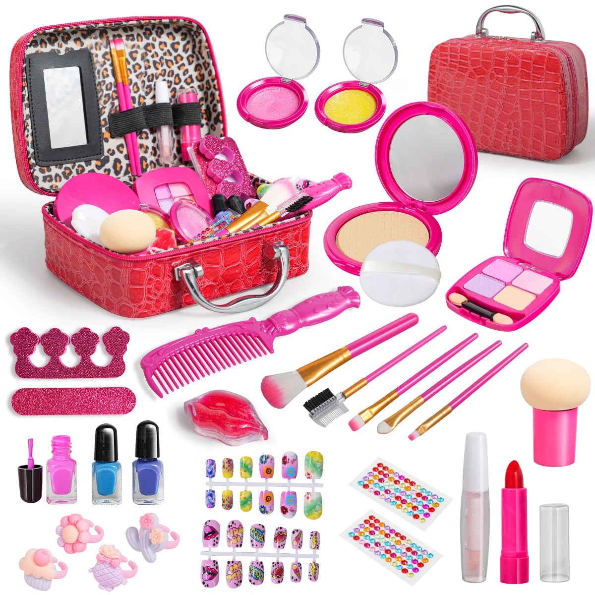 Kids Washable Makeup Kit for Girls - 28 PCS Real Makeup Set for Toddlers Children Princess Dress Up Toys for 3-12 Year Old Girls