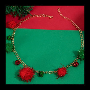 Christmas New Colorful Bell Necklace Female, Irregular Versatile Red-green Autumn and Winter Collarbone Chain